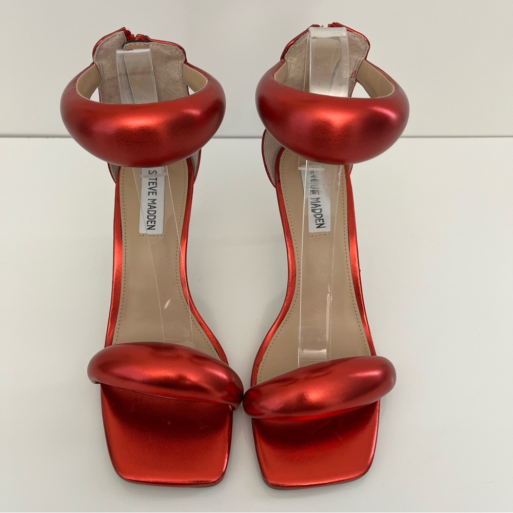 STEVE MADDEN Partay Ankle-Strap Stiletto Sandals in Red NEW - Picture 6 of 13